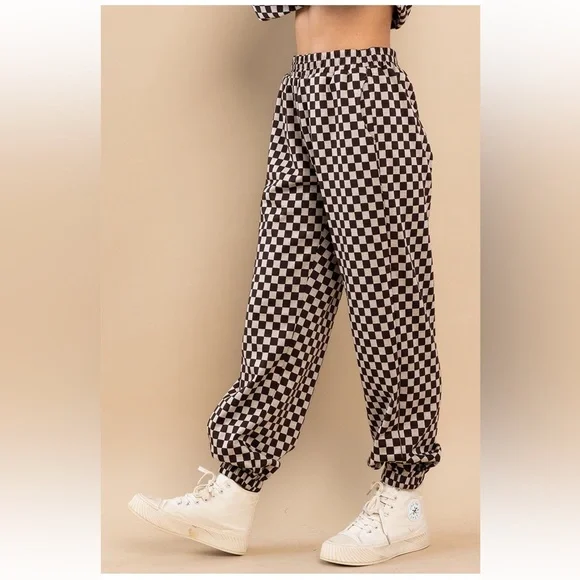Fabulous Checkerboard Hoodie Top and Jogger Pants Set - Picture 7 of 8